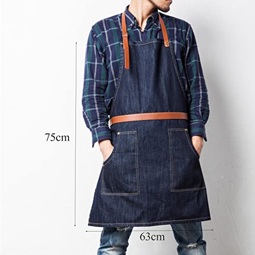 Delantal de Vaqueros para Hombre, Delantal de Mezclilla para Barbacoa con Bolsillos, Delantal de Barista para Mujer, sin Mangas para Chefs, camareros