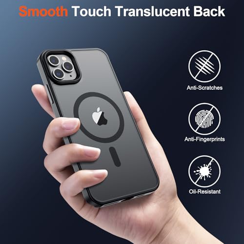Supfine Magnetic For Iphone 11 Pro Max Case (Compatible With Magsafe) (10 Ft Military Grade Drop Protection) Slim Translucent Matte Shockproof With Anti-Fingerprint Phone Case,Matte Black thumb #5
