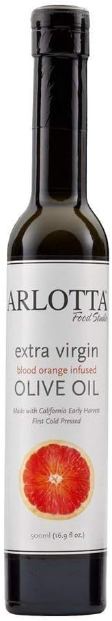 500ml Organic California Blood Orange Infused Extra Virgin Olive Oil Cold Pressed Kosher by Arlotta Food Studio | Citrus Cooking Oil for Seafood Salads Baking Marinades | USA Made