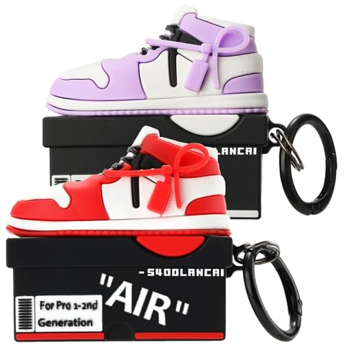 Image of Gedicht for Apple AirPods Pro 2nd Generation Case,Cute Cartoon Shoe Box Soft Silicone Protective Cases for AirPods Pro 2 Case with Keychain for Women Men, A-Red+Purple,2Pack
