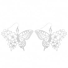 Fluttering Elegance Moda Filigree sırğası - Y&uuml;ng&uuml;l hədiyyə, Balıq &ccedil;əngəl, Kəsmə, Qəşəng zərif, Kəpənək, U Formalı, &Ccedil;i&ccedil;ək Bull Kəpənək / &Ccedil;i&ccedil;ək / Tutqun G&uuml;m&uuml;ş, Baza Metal