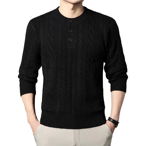 DGHM-JLMY Mens Stand Collar Pullover Sweater Winter Chunky Thermal Sweaters Casual Cable Knitted Quarter Button Sweaters
