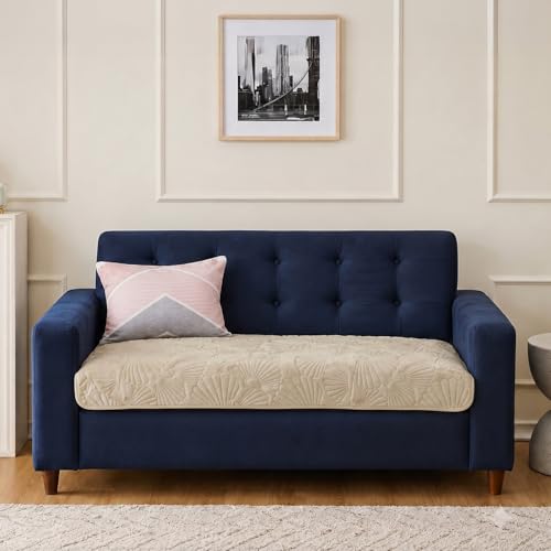 Image of Amazon Basics - Velvet Quilted Make Your Own Sofa Cover |70 x 120 cm|Microfiber Sofa Slipcover (Damask,Cream, 2 Seater)