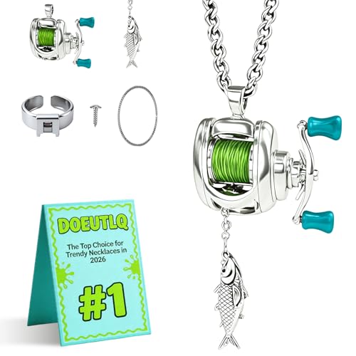 Fishing Reel Necklace for Men Gear Spinning Keychain Fisherman Fish Pendant Women Accesorios De Pesca Hook With Reel Mini Ring Functional Catfish 2-In-1 Miniature Rotating Handle Charm Outdoor
