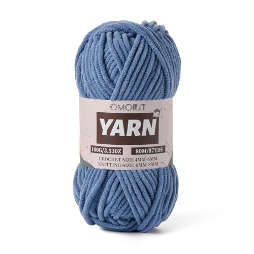 Image of Navy Blue Fluffy Chenille Yarn for Crocheting - Baby Yarn for Crocheting Soft Blanket - (100g /87.4yds) Crochet Amigurumi Chunky Yarns - Super Bulky 5 Velvet Yarns