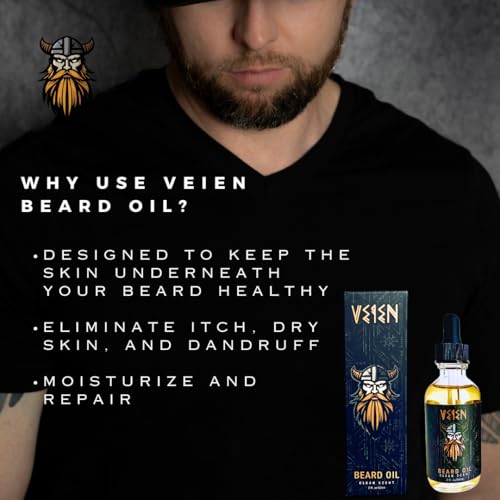 Veien Beard Oil for Men Premium All-Natural 2floz Made in USA for Thicker Darker Fuller Growth Moisturizes Conditions Softens Strengthens Smooths Frizz Hydrates for All Hair & Skin Types Reduces Itch - Image 4