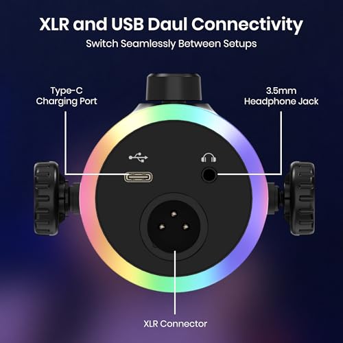 Image of Simpex (SDM-002 USB /XLR Dynamic Podcast Microphone with RGB Lighting, Gain & Mute Control, Desk Stand for PC for Podcasting, Gaming, Streaming, Recording, Focused Recording Pure Sound no Noise