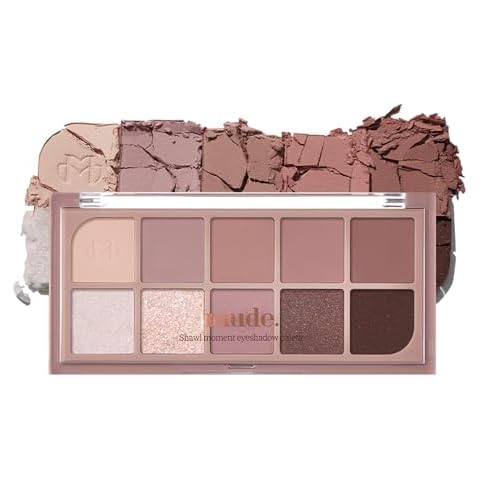 mude Shawl Moment Eyeshadow Palette Matte Shimmering Glitter Layering 10 Shades Highly Pigmented Blendable Color with Soft Texture Korean Makeup Eye Palette K-beauty Cover