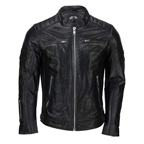 Xposed Stripe Blanc Noir Rétro cuir véritable pour hommes Racing Biker Veste classique de moto style [EXP-789-BLACK-WHITE-2XL] Cover