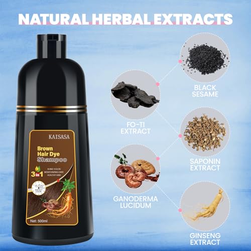 IIIMEIDU Brown Hair Dye Shampoo 3 in 1 for Grey Coverage, Semi Permanent Hair Color Shampoo Hair Dye for Women Men 500ml — view 5