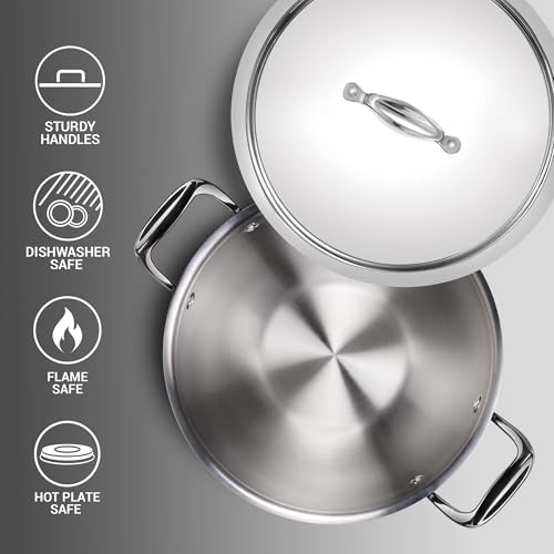 Image of Milton Pro Cook Induction Cookware & Gas Stove Friendly Triply Stainless Steel Kadhai with Lid 36 cm /9.8 Litre | 3-Layer Thick Base | Even Heat | Less Oil Healthy Cooking | Deep Fry | 3Y Warranty
