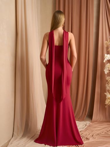 Image of Auraxe 2026 Women's Bodycon Formal Maxi Dresses Elegant Tube Summer Wedding Guest Cocktail Party Dress with Scarf