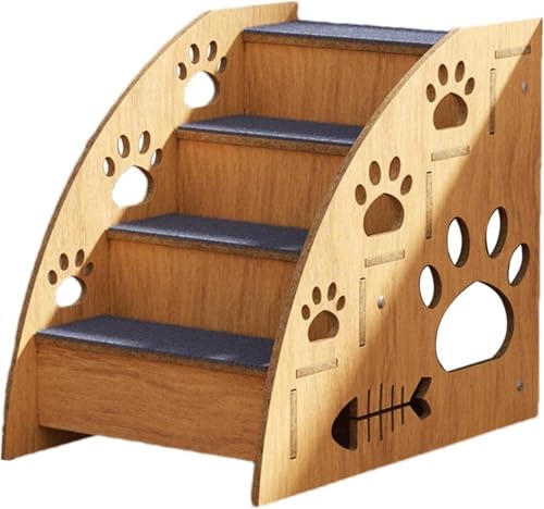 Runsweat無垢材ランプはしご、屋内ペット階段、滑り止め犬ベッドステップ、木製猫、大型、中型、小型犬や猫に適しています (4階)