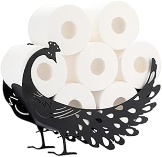 BTSKY Metal Toilet Paper Roll Holder - Matte Black Animal Style Toilet Tissue Holder, Freestanding & Wall Mount Toilet Tissue Storage Container for Bathroom, Home, Kitchen, Toilet (Peacock)