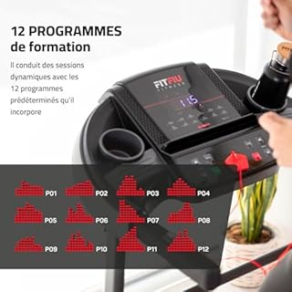 FITFIU Fitness Tapis de Course Pliable, 1500W, 14km/h, Inclinaison Manuelle, Surface 40x110cm, 12 programmes, écran LCD, capteur de pulsations, roulettes de Transport