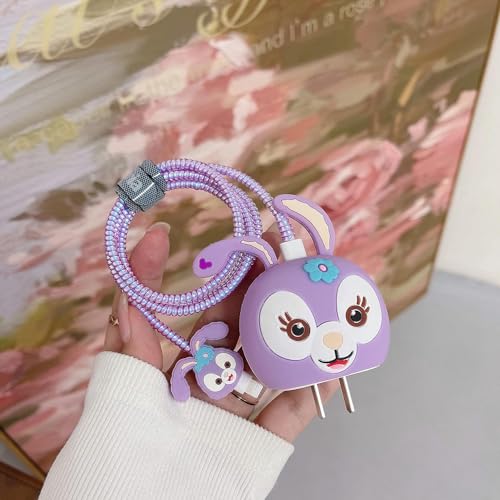 Image of Cartoon 3D Design Protective Case Compatible with Apple 18W - 20W USB-C Power Adapter Charger, Protective Cover for iPhone 18W & 20W Power Adapter Charger with Wire Saver. (Stelalou-Rabbit)