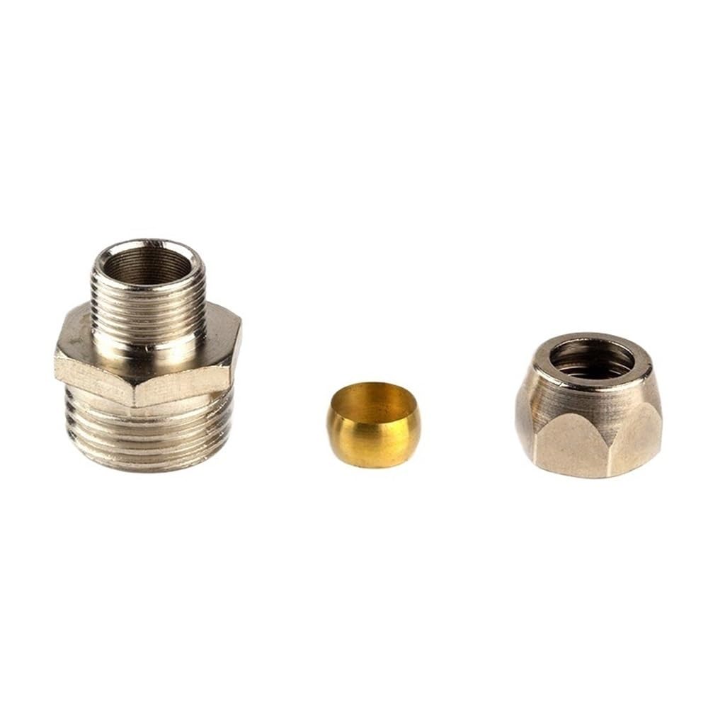 Tube Union Coupler 1/8 3/8 1/2inch BSP Male Thread Pipe Fitting, Brass Tube Compression Connector(10MM*1/4INCH)
