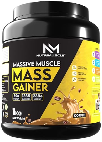 Image of Nutrimuscle Massive Muscle Mass Gainer - 1 Kg - Coffee Flavour For Muscle & Mass Gain - Contains Creatine, Complex Carbohydrates, Protein