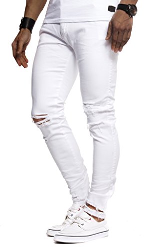 Leif Nelson pour des Hommes Pantalon en Jean Slim fit en Denim Stretch déchiré LN9145 Blanche W31L30 - Image 4