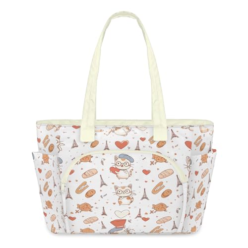 Sac fourre-tout matelassé chat de Paris pour femme grand format zippé