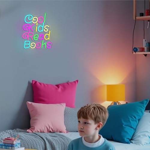 Image of Cool Kids Read Books Neon Sign for Wall Decor Reading Neon Light Sign for Classroom Library Bedroom Bookstore School Led Neon Signs Children Students Kids Book Lover Gifts
