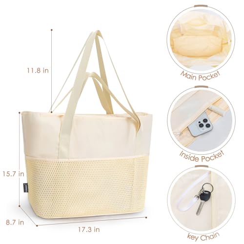 KABAQOO Large Beach Bag Waterproof Sandproof Tote Bag for Women with Zipper & Mesh Pockets for Pool Swim Travel Everyday3