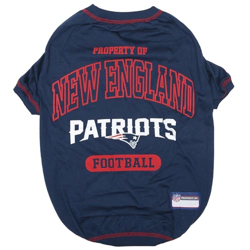Image of NFL New England Patriots Dog T-Shirt for Pets, Size Medium. Officially Licensed Pet Shirt with Team Logo, Soft Stretchable Comfort Fit Apparel for Dogs & Cats