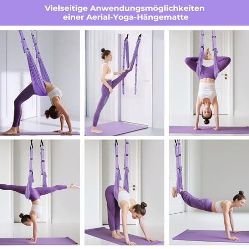 [Domial] Yoga Schaukel für die Tür (Ohne Bohren) - Yogatuch zum Aufhängen, Aerial Yoga Tuch für Anfänger & Dehnungsband - Verstellbares Turnband für Stretching, Pilates & Spagat Lila