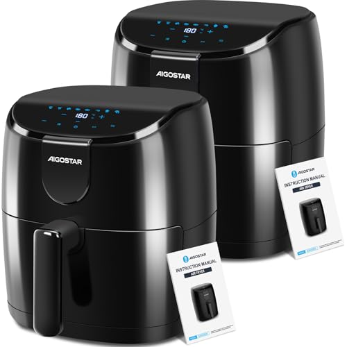 Aigostar Freidora de aire 4L, 8 programas Air Fryer 1500W, Temporizador de 60 minutos, pantalla LED táctil, precalentamiento rápido, Recordatorio de agitación, Libre BPA, 2 Piezas