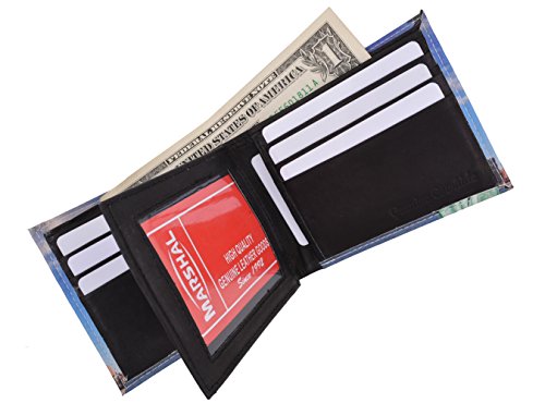 MARSHAL Statue of Liberty Genuine Leather Men's Bifold Wallet Multi Card ID Center Flap3