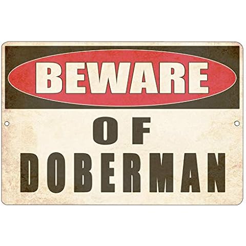 Rogue River Tactical Beware of Doberman Dog Metal Tin Sign Yard Outdoor Warning Fence Sign Large 12x8 Cover