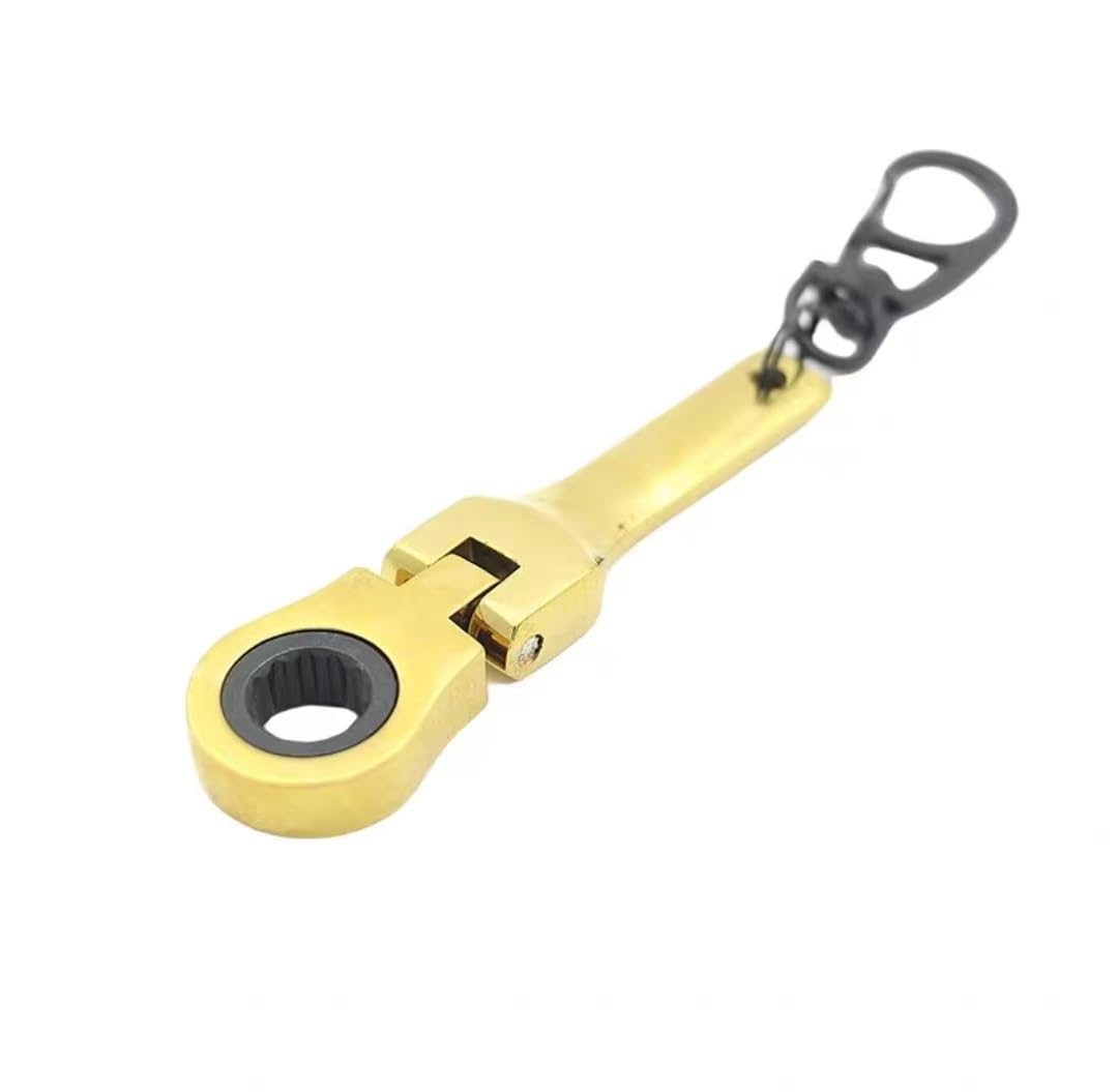 Beautrio Golden Colorful 10Mm Mini Ratchet Wrench With Keychain – 180° Rotatable, Portable Pocket Spanner Tool(Golden)