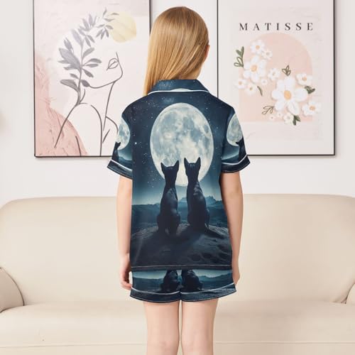 ALAZA Dog Moon Night Satin Pajamas Set Short Sleeve Button Down Sleepwear Summer Pjs 2 Piece4
