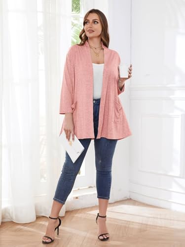 Image of BELAROI Plus Size Lightweight Cardigan Sweaters for Women Casual Open Front 3 /4 Sleeve Cover Up