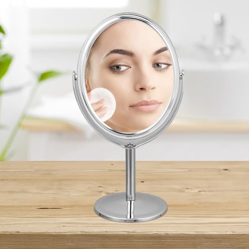 Espejo de Maquillaje Ovalado Plata de Mesa Doble Cara miniatura 4