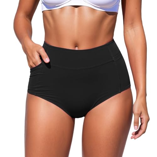 Bikini Mujer Cintura Alta con Bolsillos – Braga de Baño Femenina, Ajuste Cómodo, Tejido Transpirable y Secado Rápido para Verano