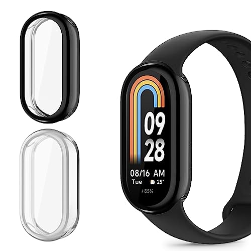 2 pezzi Cover Compatibile con Xiaomi Mi Band 8 Custodia Protezione Pellicola con Copertura Completa per Mi Band 8 + Trasparente tpu nero