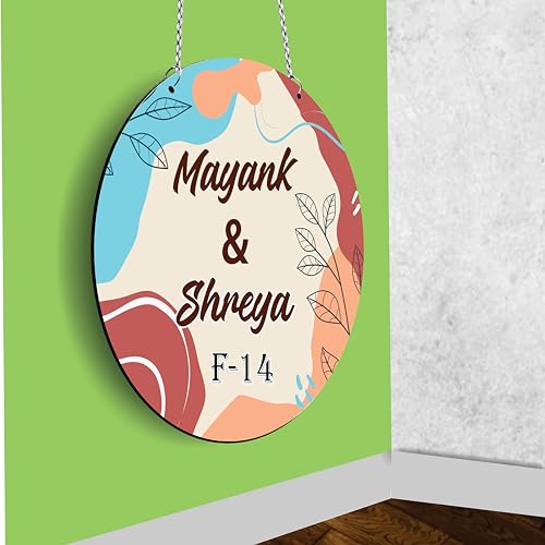 Image of P Arts Personalized Door Name Plate for Home Entrance Round Shaped 10x10 Inch Name plate for home entrance, Door name plates MDF Wood, Black & White (Colorfull-01)