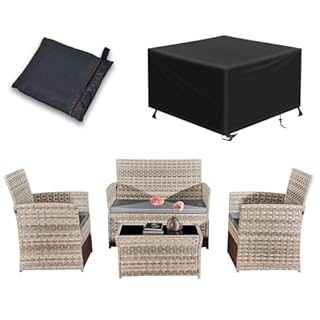 Yaangagpe 4 Piece Rattan Garden Furniture Sets with Cover,Patio Conservatory Set, Include Rattan Loveset Sofa, Chair, Glass Coffee Table,Waterproof Furniture Cover