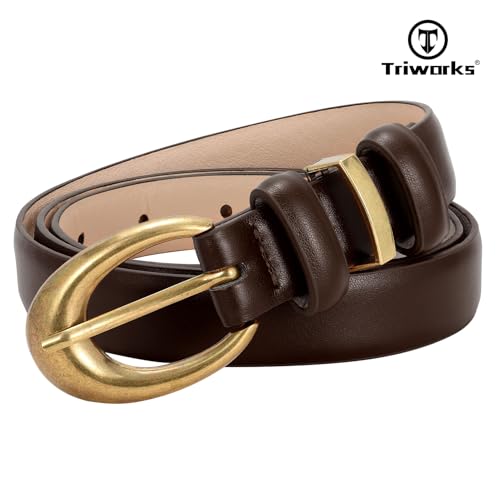 Image of TRIWORKS Women Leather Belt for Jeans Pants Fashion Ladies Skinny Faux Leather Dress belt with Gold Buckle