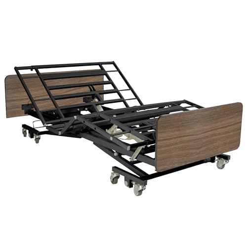 Electric Hospital Bed for Home Use - Ultra Low 7" - 31" Height Range, 36" Wide, 80-84-88" Adjustable Length, Qbar Rails, Carbon Grey Boards, Hand Pendant, 500 lbs Bariatric Capacity