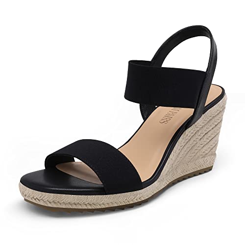 DREAM PAIRS Womens Open Toe Espadrilles Dressy Platform Sandals Slip on Elastic Ankle Strap Wedges Sandals 6 Black