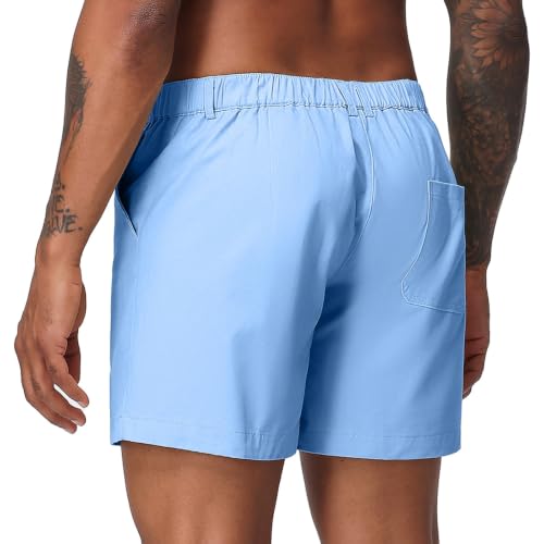 Image of Oymyakon Men's 6 Inch Shorts Casual Cotton Flat Front Chino Shorts Summer Elastic Waist Pull On Short with Pockets