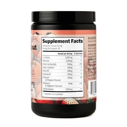 Image of Santa Cruz Paleo Pre Workout Powder Electrolytes, Magnesium, Potassium, Sea Salt & L Citrulline, Caffeine & Sugar Free Preworkout Drink Mix for Energy & Hydration, Strawberry Flavor, 30 Servings
