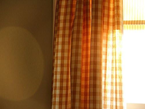 lovemyfabric Gingham/Checkered 100% Polyester Curtain Window Treatment/Decor Panel-Orange and White (2, 56"X72")