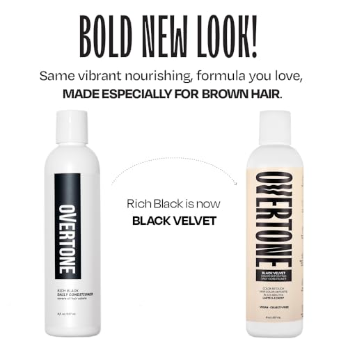 Image of Overtone Daily Color Depositing Conditioner For All Hair Types: 8 oz Temporary Coloring Conditioner w /Shea Butter & Coconut Oil, Refresh Color & Prevent Fading, Vegan & Cruelty-Free, Black Velvet