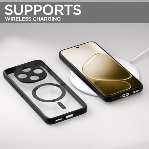 Image of Amazon Basics Back Cover for Oppo F31 Pro 5G Compatible with Mag-Safe | Shockproof Design | Hard Transparent Back Case (Black Mag-Safe)