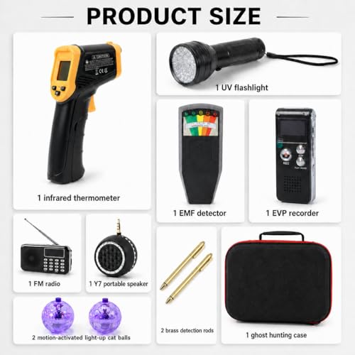 Kit paranormal premium 11 piezas con medidor EMF y grabador EVP miniatura 2