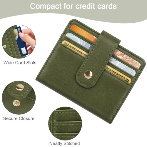 Image of Small Wallets for Women Slim Minimalist Bifold Credit Card Holder | Compact Zipper Coin Purse for Ladies RFID Blocking Mini Travel PU Leather Card Case Gifts for Mom, Dark Olive