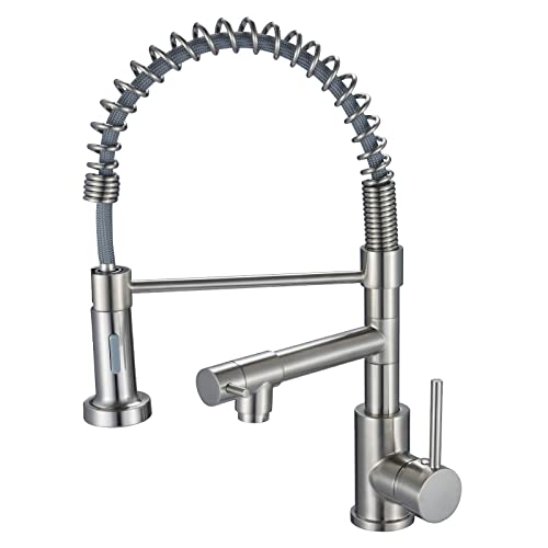 Küchenarmatur Spiralfeder Armatur Pull-Down, Wasserhahn Küche mit ausziehbare Brause ,360° schwenkbar, gebürstetes Nickel, Einhebel Mischbatterie, Hochdruck Spültischarmatur Cover